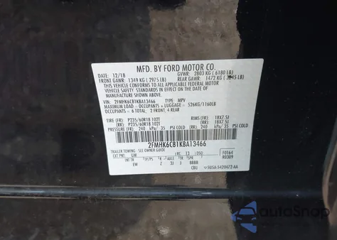 2019 Ford Flex Sel from USA, damaged, VIN 02FMHK6C81KBA1346